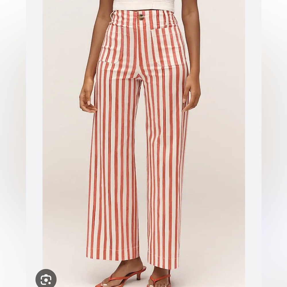 NWT ANTHROPOLOGIE Maeve Colette Crop Wide-Leg Pants, Red Stripe, size 25P - Picture 2 of 3